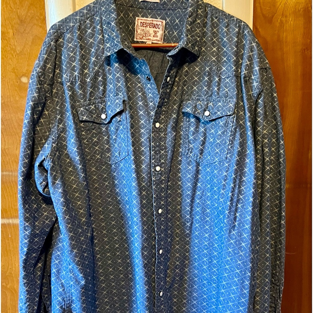 Western Diamond Print Men’s Chambray Shirt XXL